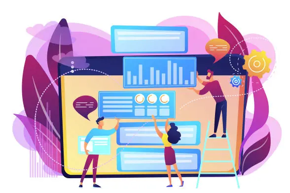 Illustration med to mennesker som arbejder med digitale elementer