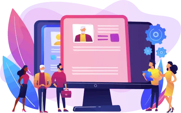 Illustration med to mennesker som arbejder med digitale elementer